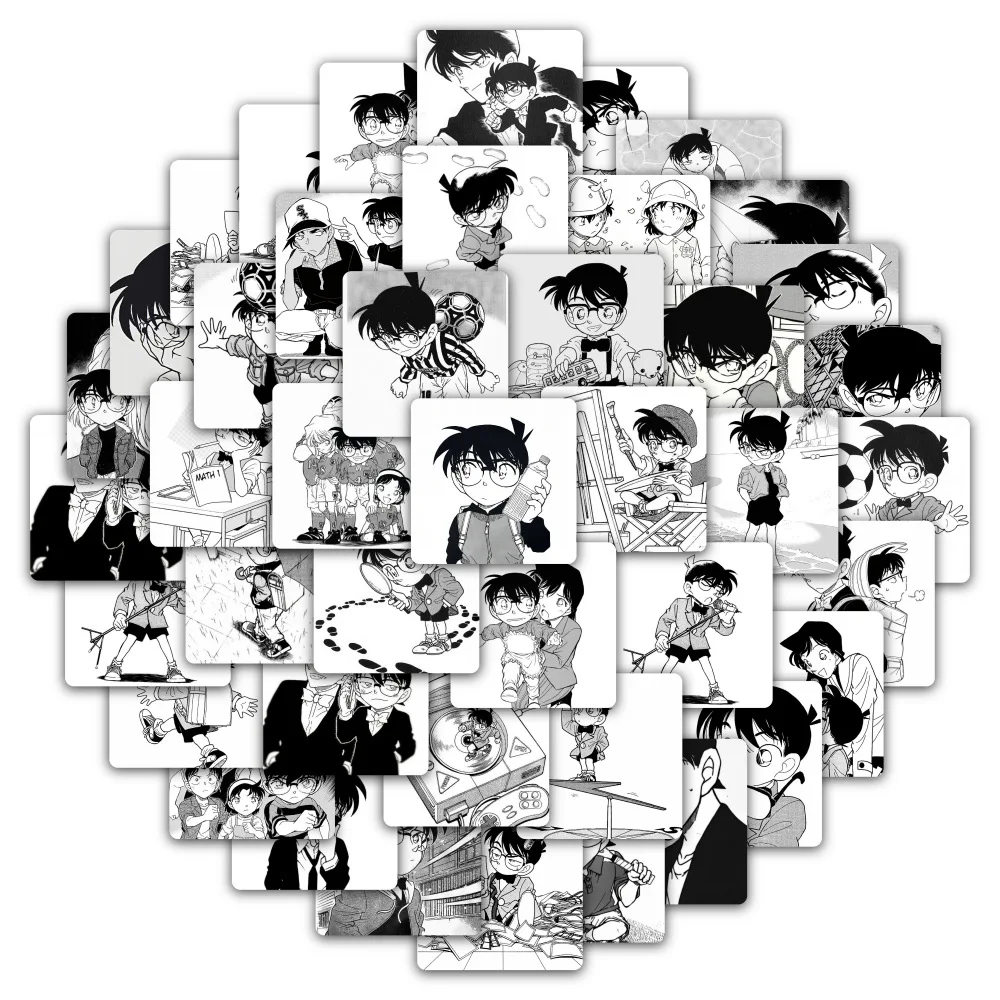 50pcs Black and White Detective Conan Cartoon Mobile Phone Cup Notebook Waterproof Decorative Stickers Supplies