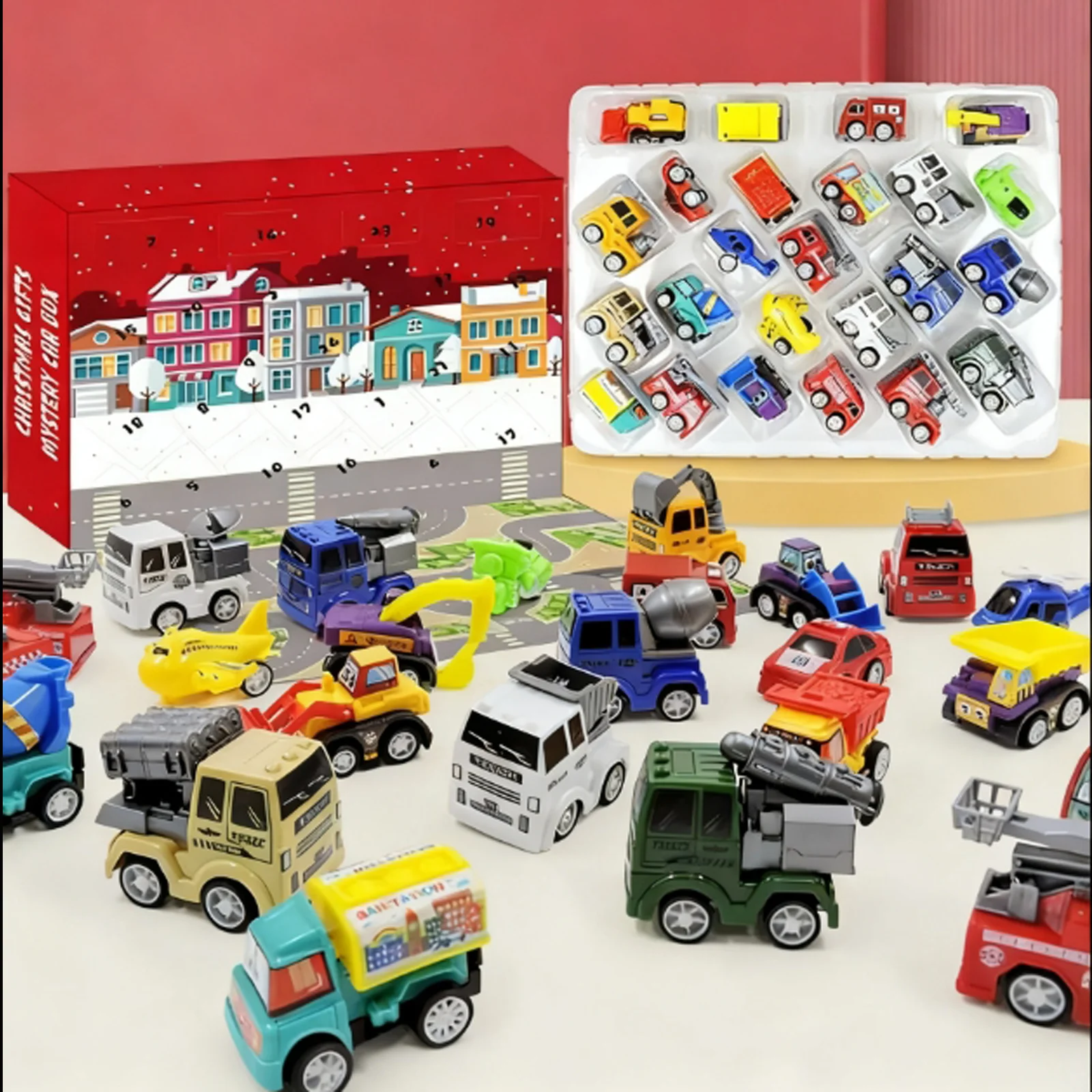 New Kids' Christmas Advent Calendar 24PCS Blind Box Set Scene Themed Pull Back Cars Planes Toys Perfect Exquisite Gift Box