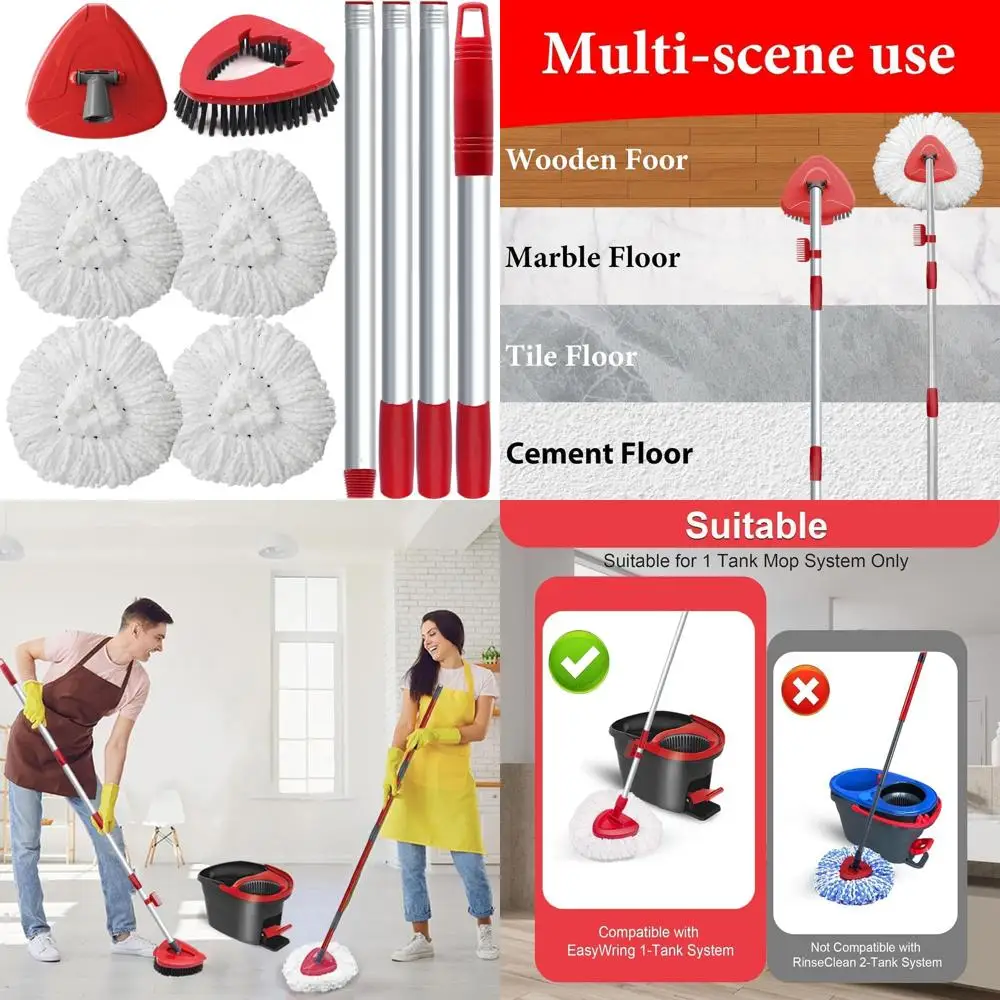 

O Cedar EasyWring Compatible Spin Mop Head, 4 Microfiber Pads, Upgraded Scrub Brush, Base, and Handle, Easy Install