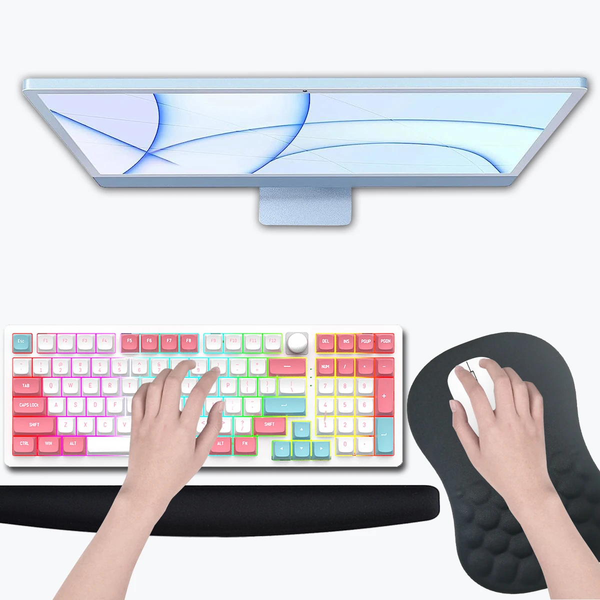 2in1 Office Ergonomic Mouse Pad Set Wrist Rest Mousepad Non-Slip Computer Keyboard Pad with Wrist Support Memory Foam Game Mat