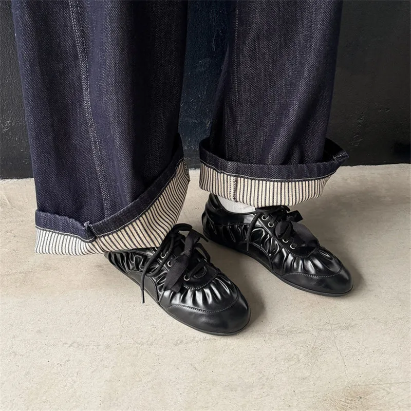 New Spring/Autumn Split Leather Women Shoes Fashion Round Toe Shoes for Women Low Heels Women Pumps Internally Elevated Loafers