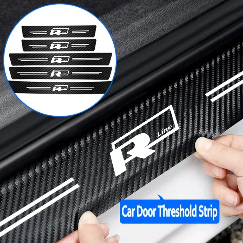 5Pcs Car Door Sill Plate Sticker Anti-scratch Strip Trunk Protection Decals For Volkswagen Rline T-Cross Arteon Magotan Jetta CC