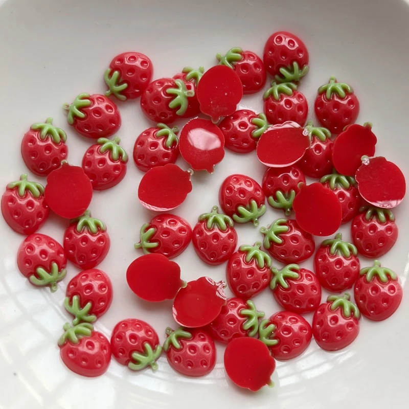 50 pieces/batch Mini Strawberry Fruit/Grape Resin Flat Back Cabochon Mini Food Art Supplies Decoration Charm Crafts