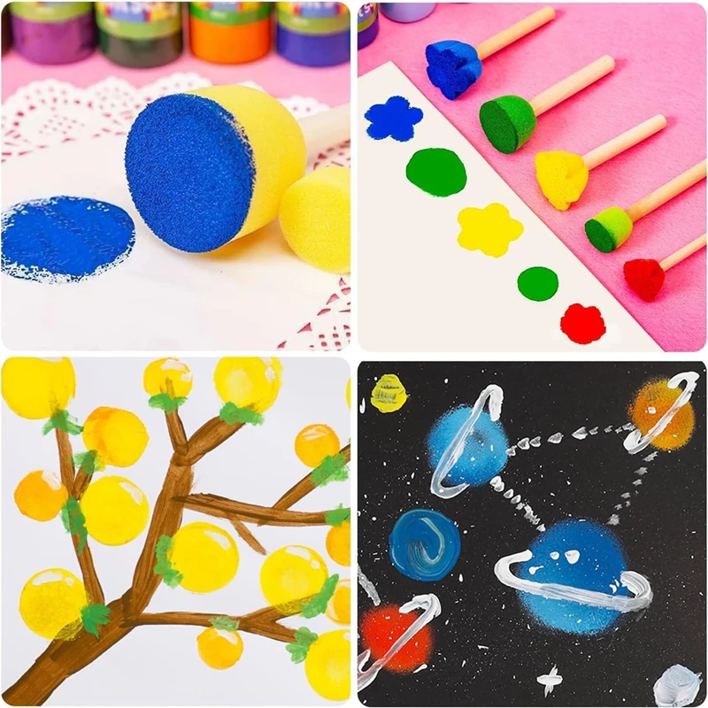 5PCS Mushroom Sponge Brushes - Wooden Handle Stippler Painting Tools for Kids Crafts Acrylic DIY Graffiti & Brain-Boosting Toy