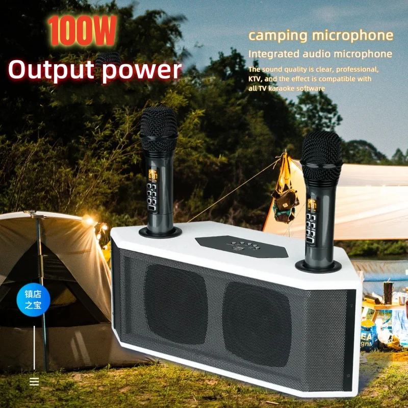 100W Super Power Portable Wireless Bluetooth Speakers with 2 MIC DSP Professional Active Home Karaoke Suitable for Outdoor KTV