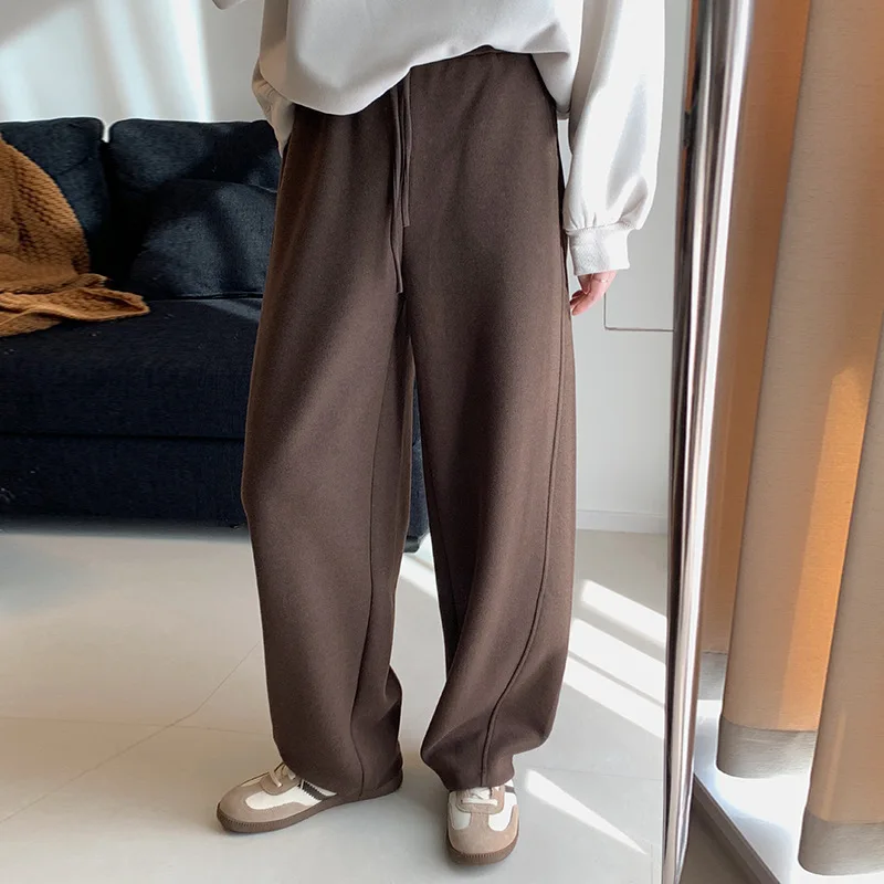 

2025 Women's Autumn and Winter Thickened Casual Woolen Pants Loose Drape Straight Sports Wide-leg Pants