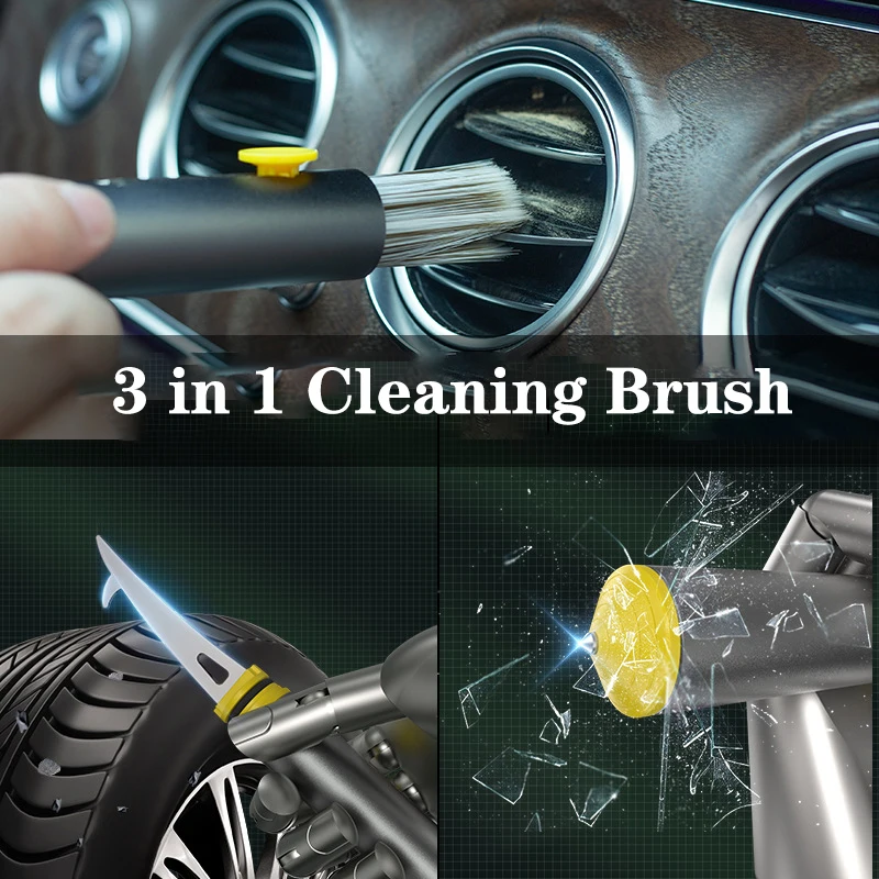 

NEW 3 In 1 Cleaning Brush for Car Air Outlet Automobile Air Conditioner Cleaning Brush Gravel Cleaner Emergency Window Broken