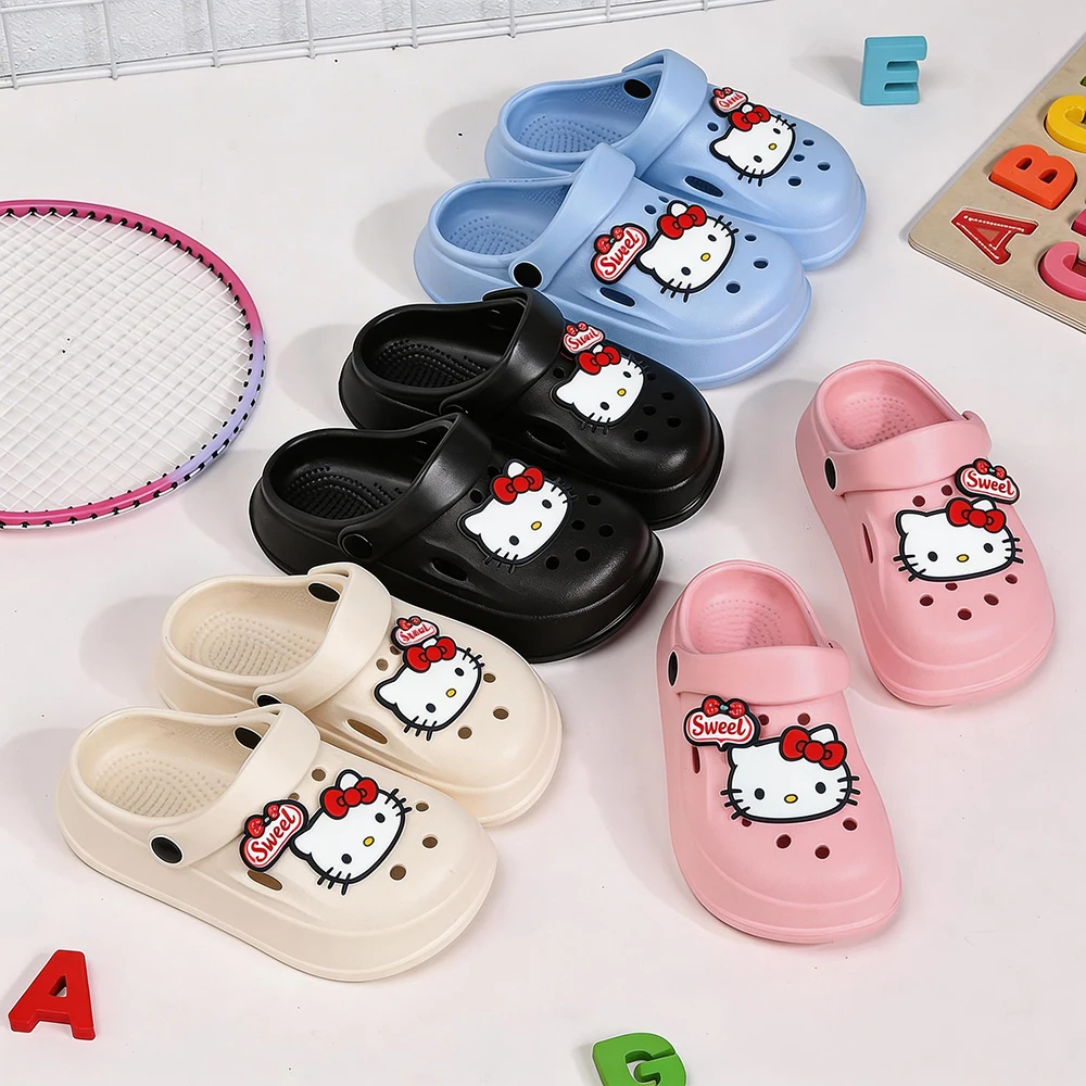 Kawaii Slippers Hello Kitty Children Slippers For Girls Summer Sweet Cute Cartoon Garden Lighweight Breathable Shoes