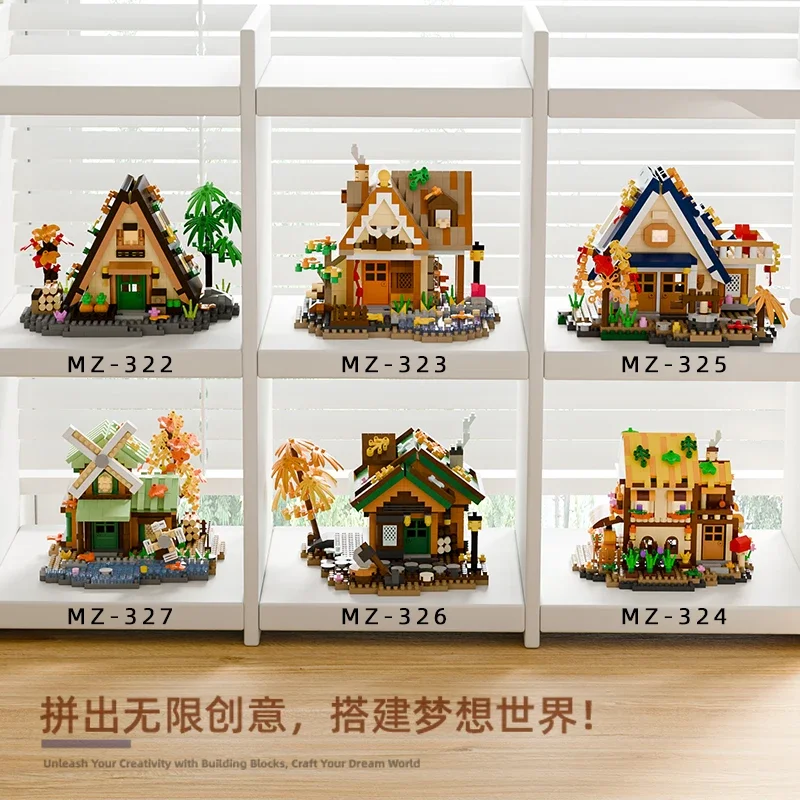 Maison en bois de forêt, modèle Architectural Miniature, blocs de construction, jouets pour enfants, assemblage de Mini blocs de maison, ensembles de décoration de maison