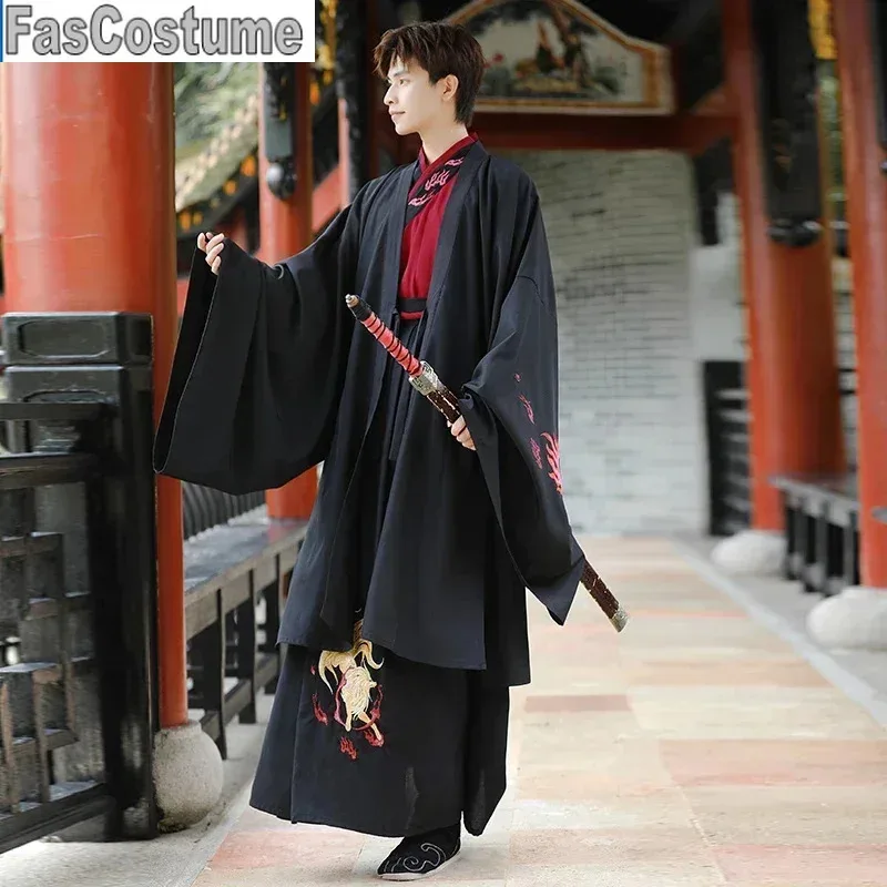 FasCostumePlus Size 5XL Hanfu chino antiguo hombres disfraz de Halloween Cosplay vestido de fiesta Hanfu traje negro y rojo para hombres