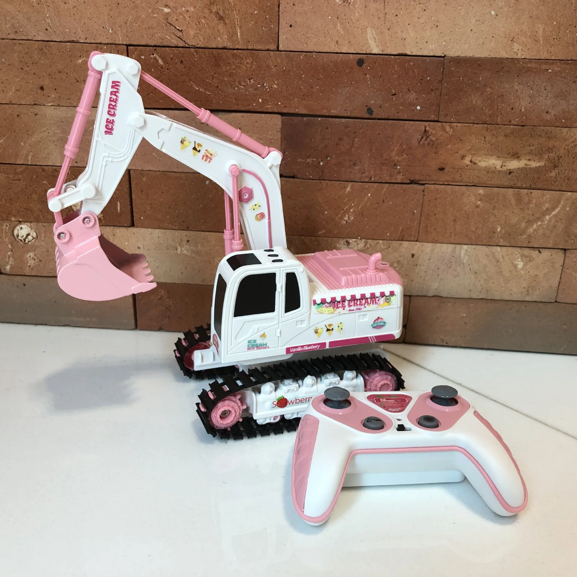 Escavadeira de controle remoto para meninas, brinquedo de 6 vias, controle remoto, carro de engenharia com luz led, música, simulação eletrônica, veículo bonito