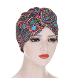 African Pattern Beanies Women Chemo Cap Knot Turban Muslim Hijab Printed Bonnet Hat Cancer Ladies Headwear Hair Loss Head Cover