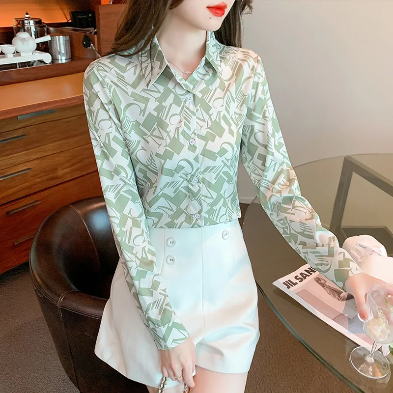 Letter Print Commuter Long Sleeve Top Blouse Woman Autumn Temperament Loose Personality Fashion Shirt for Women