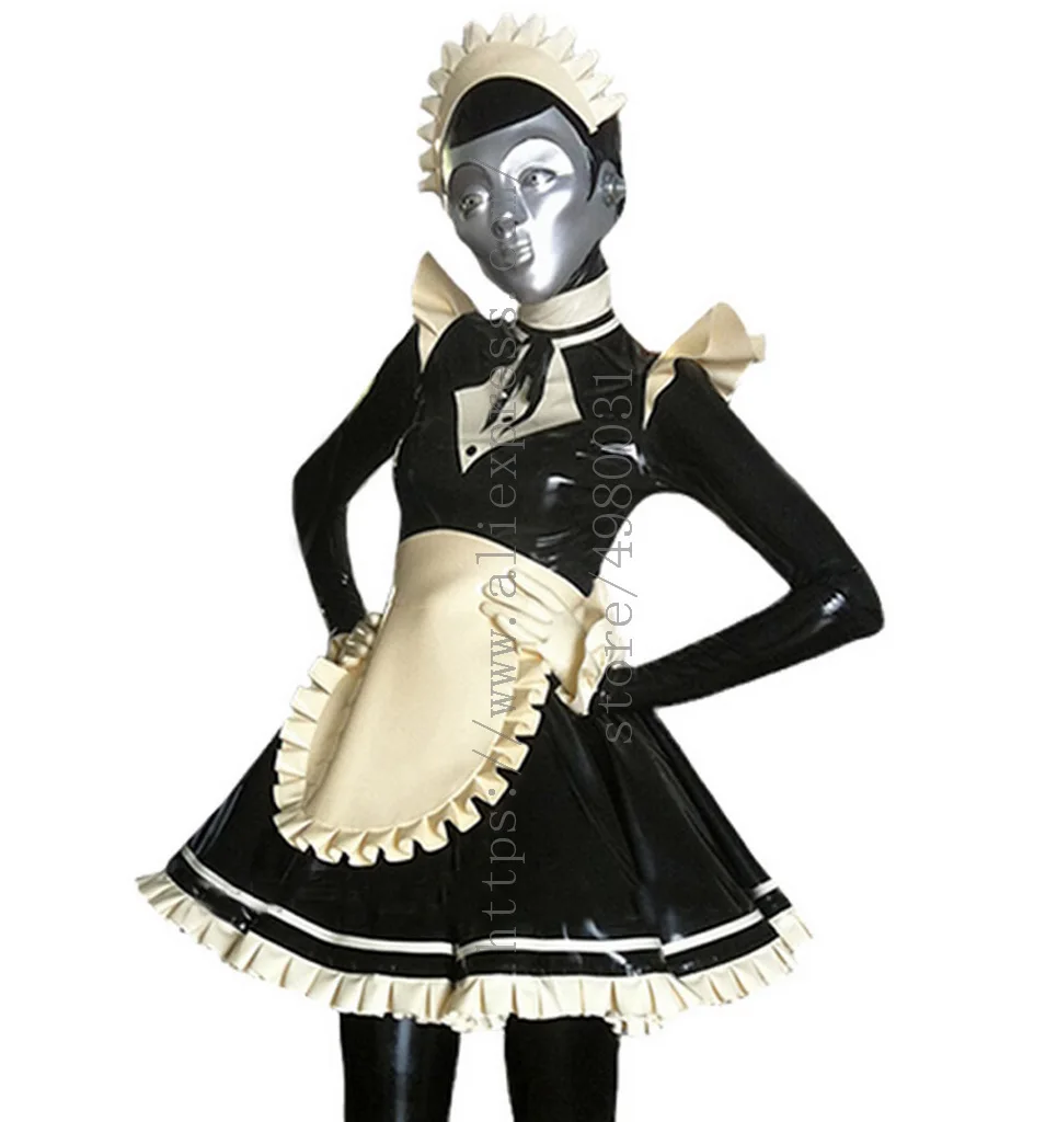 

Полный комплект черного латексного костюма горничной включает платье горничной, платье горничной, платье и фартук (без носков), изготовлен из натурального латекса толщиной 0,4 мм.