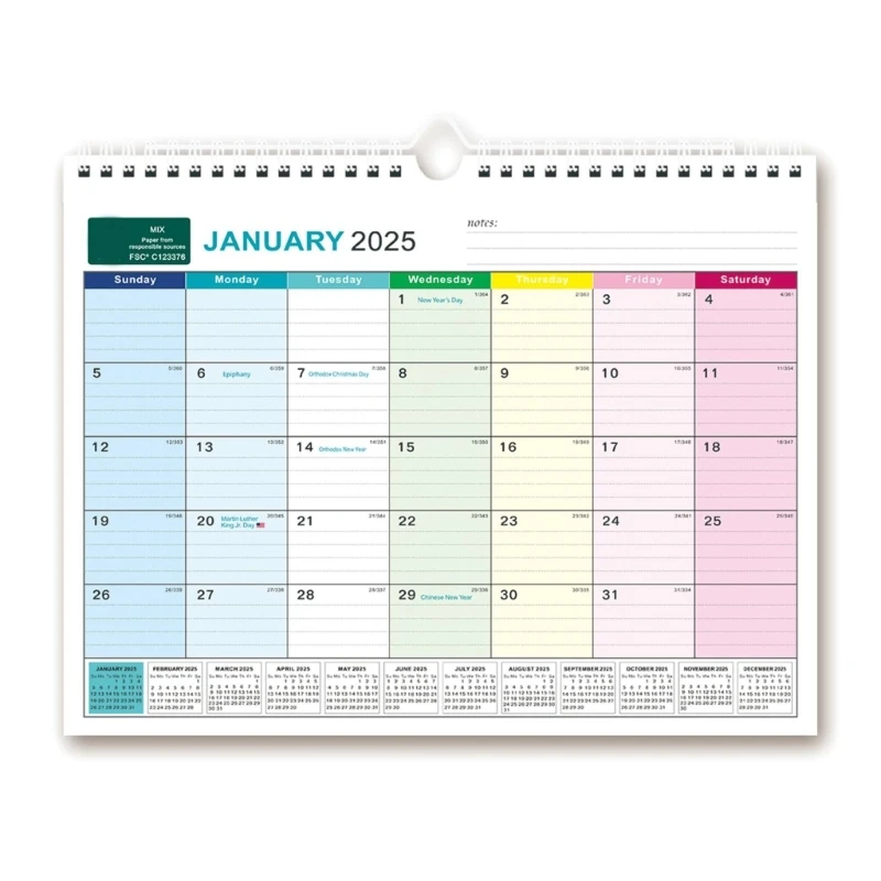 K1AA 2025 Wall Calendar 24.5x33cm Easy to Use for Students and Teacher Efficient Planning and Organization