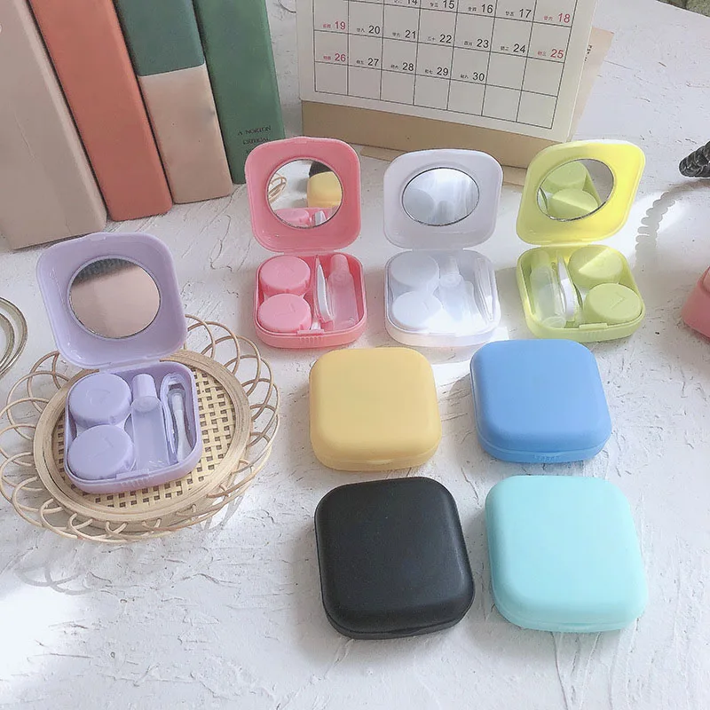 Lovely Contact Lens Box Holder for Women Travel Solid Color Eye Contact Lenses Case Container Soak Storage Case Kit Box