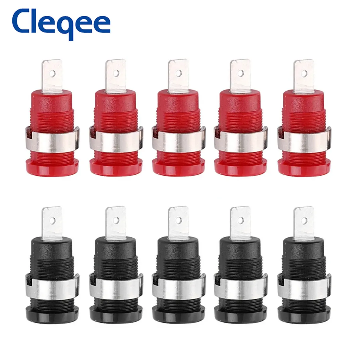 Cleqee P3007 10pcs Insulated 4mm Nickel-Plated Binding Post Connector Safe 4mm Banana Female Jack Panel Mount Socket 5 Colors