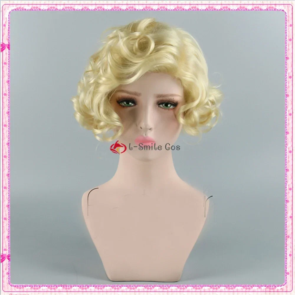 Marilyn Monroe Short Blonde Synthetic Curly Cosplay Classic Wigs for Women Natural High Temperature Fiber Wigs + Wig Cap