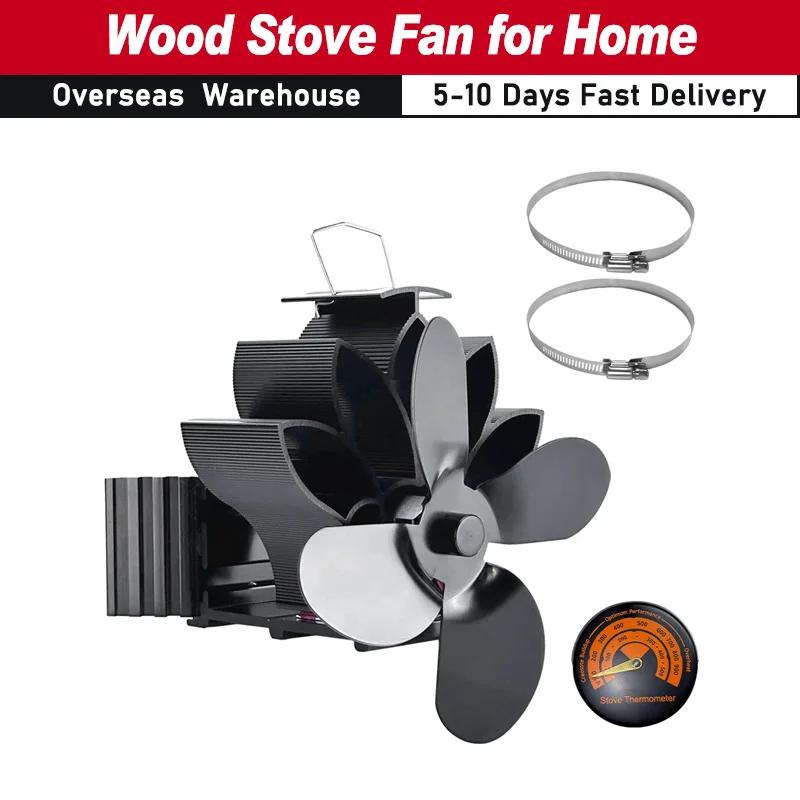 Wood Stove Fan Heat Powered Non-Electric Lotus Shaped Heat Distribution 4-Blade Silent Flue Pipe Hanging Fireplace Fan for Home