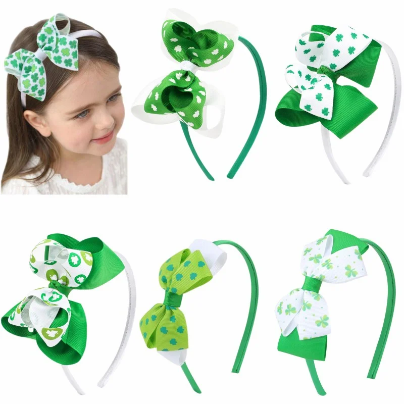 St. Patrick's Day Hairbands For Baby Girls Green Shamrocks Bow Headband Fresh Hair Hoop Kids Party Decor Gift Hair Accessories