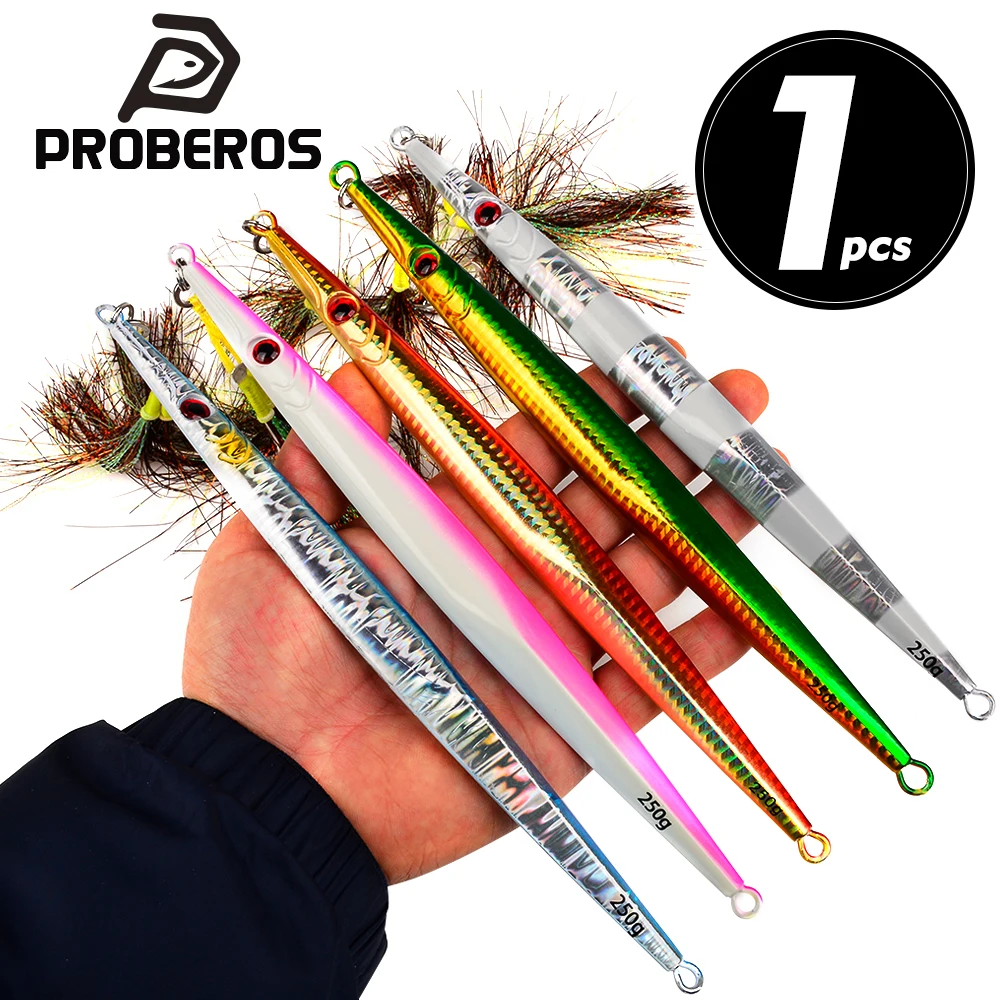PROBEROS Señuelos de Pesca de Lanzamiento 60-400g, Cebo Artificial, Aparejos de Pesca, 1 Unidad con Anzuelo, Cuchara Metálica Luminosa Súper Hundible para Jigging