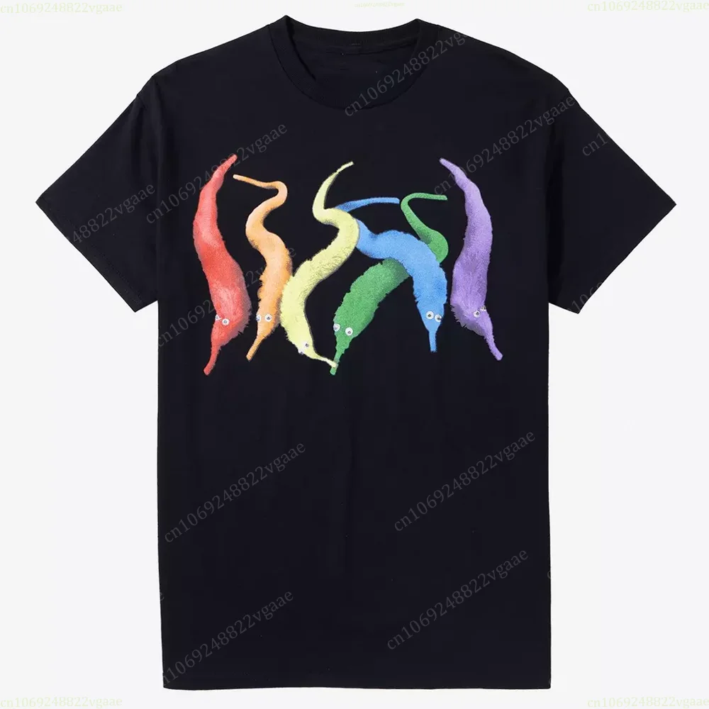 2024 Summer Rainbow Squiggle Worms T Shirt Men Funny Women Cotton Short Sleeve Tee Men Hip Hop Kpop Vintage Tops Clothes