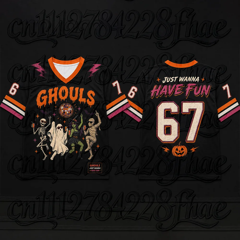 Funny Parent-Child Halloween Football Jersey 3D Printed Graphic Pumpkin Witch Novelty Kids Sport V Neck T Shirt Party Tops