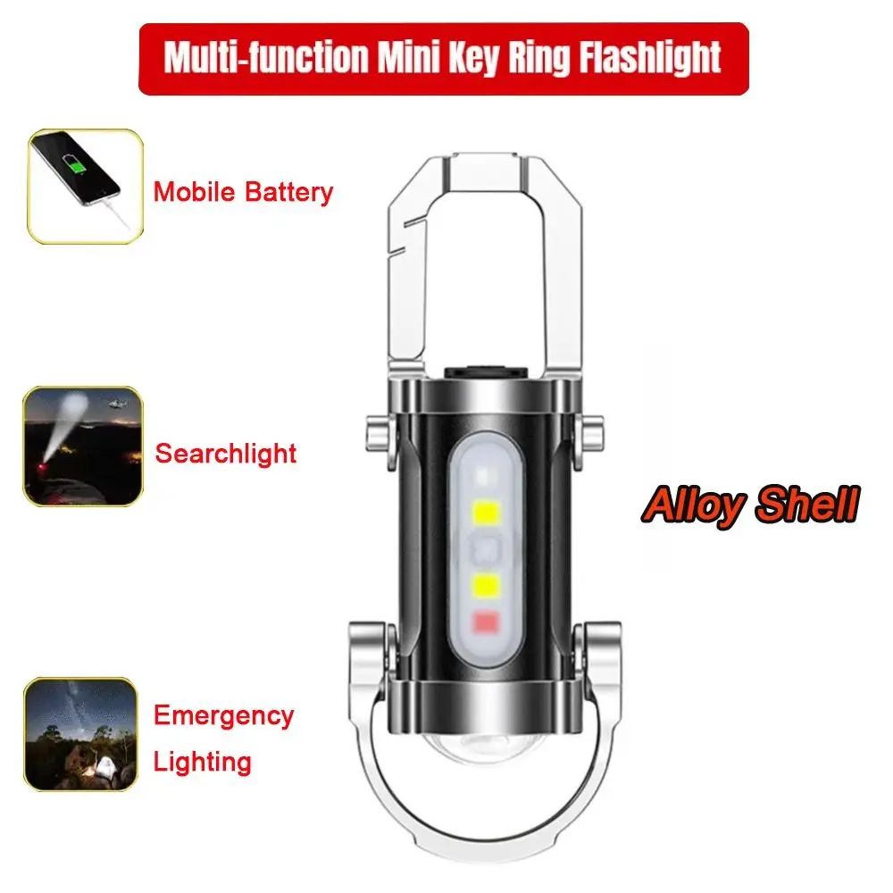 

Aluminum Alloy Keychain Flashlights Multifunctional USB Rechargeable Keychain Torch Portable Mini Flashlight Outdoor Emergency