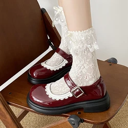 Kawaii Sweet Lace Lolita shoes Ladies Japanese Style Round Toe single shoes Women's College style shallow mouth Mary Jane shoes