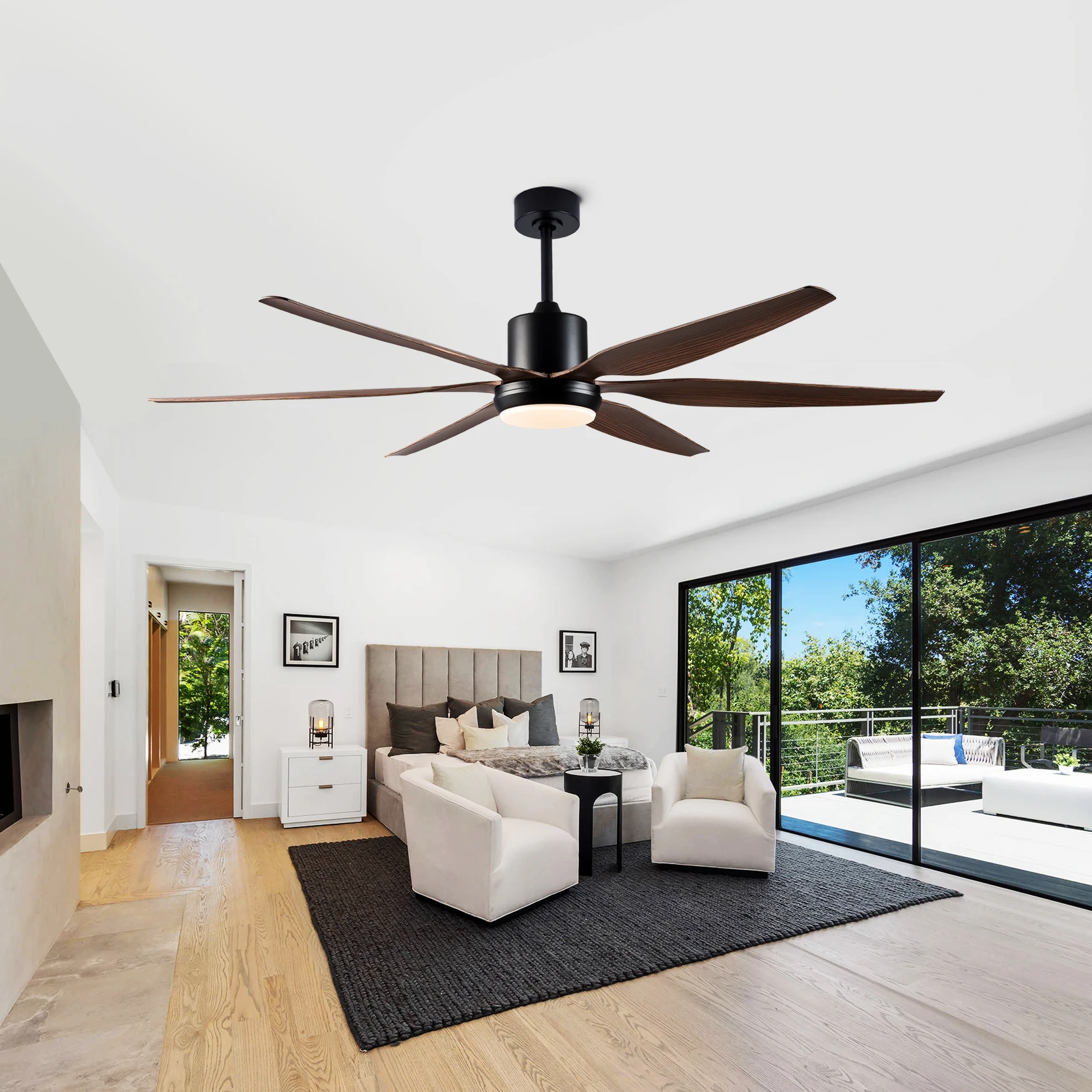 New 54/66Inch 6 Blade DC Motor Strong Ceiling Fan With 48W LED Light And Remote Control For Large Living Room Large Dining Room
