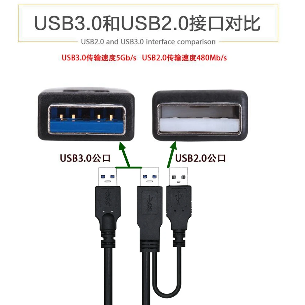 USB 3.0 male to male 3USB portable hard drive data cable connection cable 3A with auxiliary power supply port 3AM dual head powe