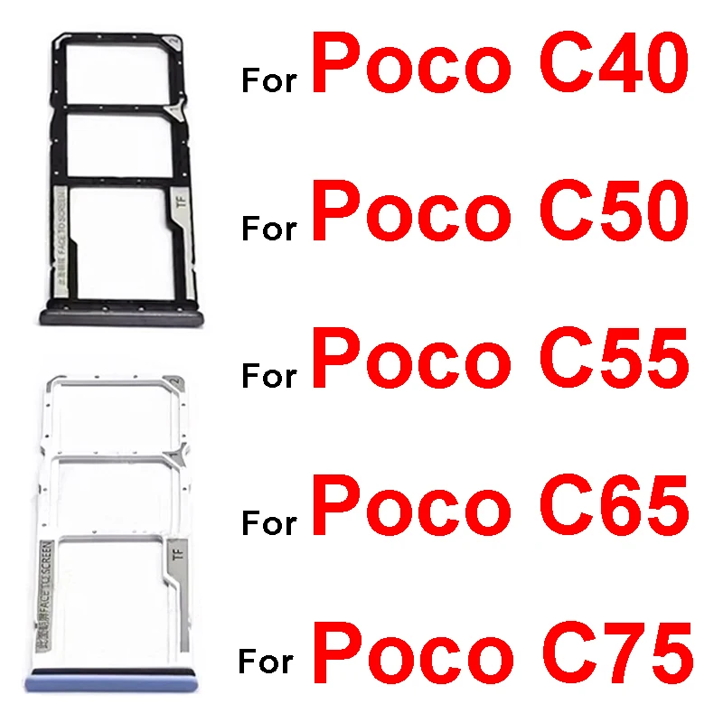 Sim Card Tray Holder For Xiaomi Poco C40 C50 C55 C65 C75 SIM Card Slot Holder Socket Card Reader Adapter Replacement Repair