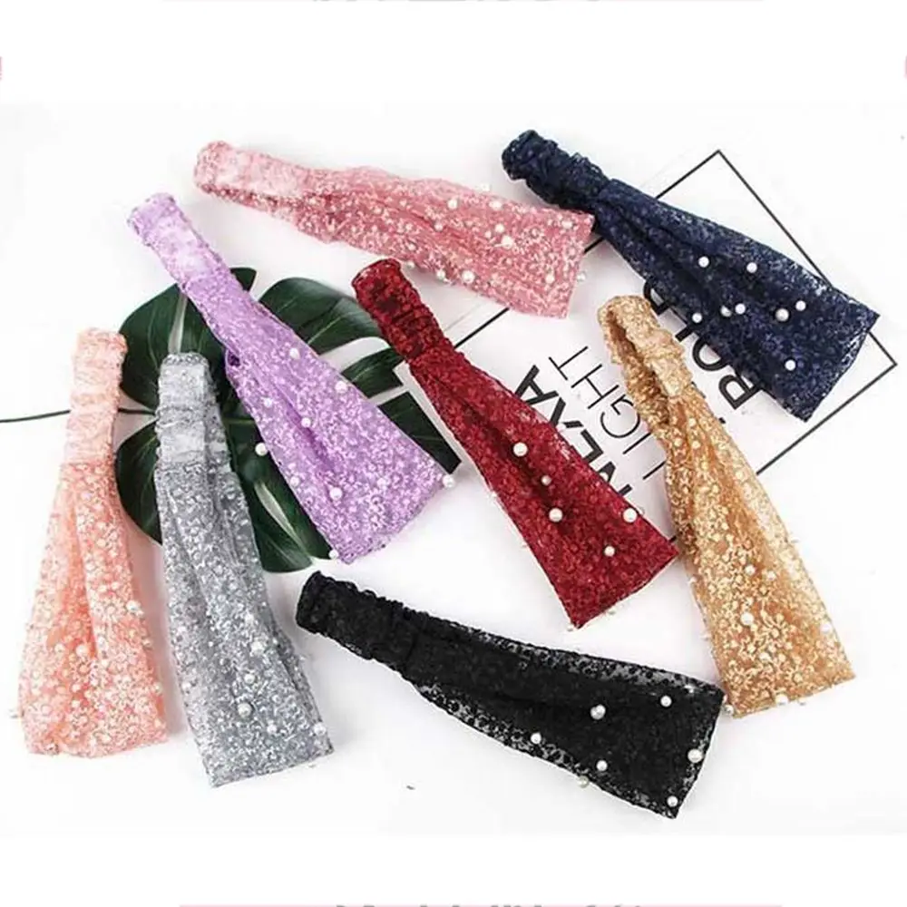 Pearls Flower Gift For Mother's Day Make up Women Hair Accessories Wide Side Hairband Organza Headband Korean Style Hair Wear