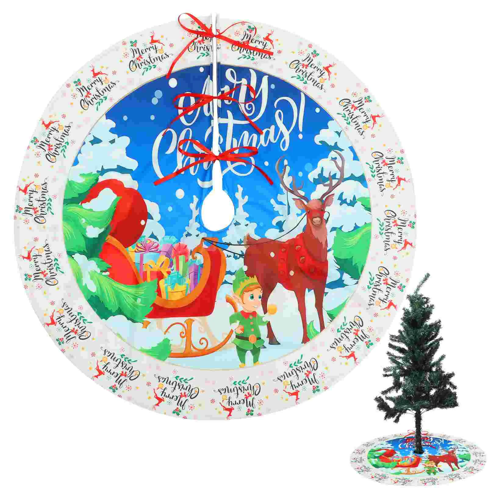 

Christmas Home Decoration Printed Tree Skirt Xmas Base Cover Style Apron Collar for