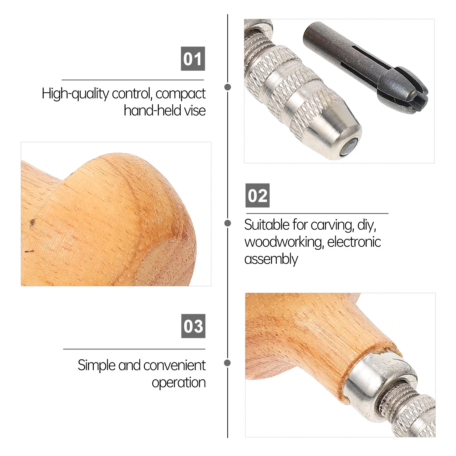 Wooden Handle Pin Vise Chuck Set for Jewelry Making Woodworking DIY Carving Bead Drilling Watchmaking Repair Tools