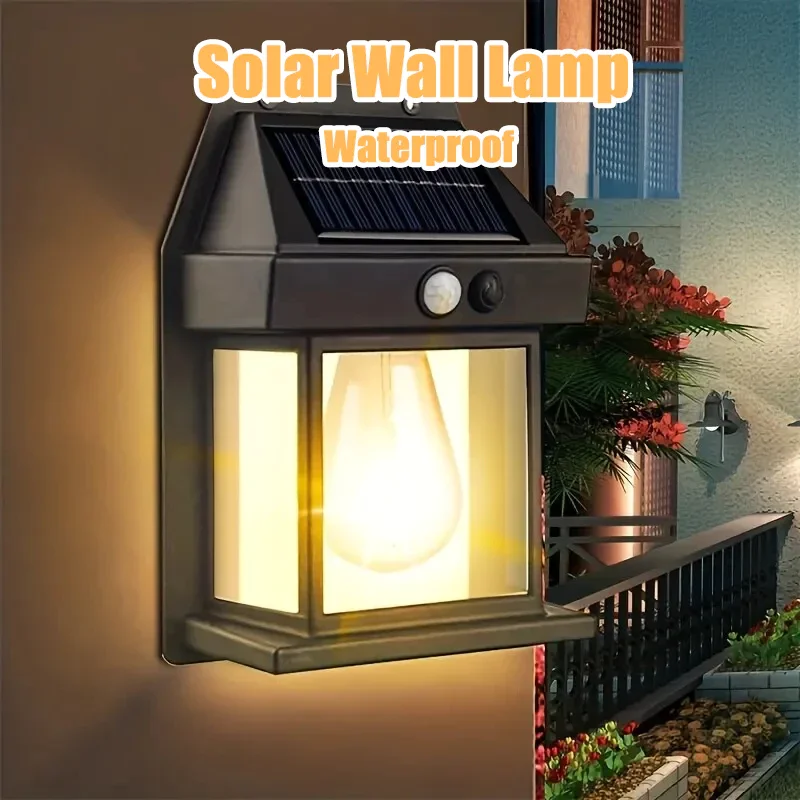 

Solar Wall Light Outdoor Waterproof Lighting Motion Sensor Night Light Led Lamp 3 Modes Tungsten Filament Garden Yard Decor