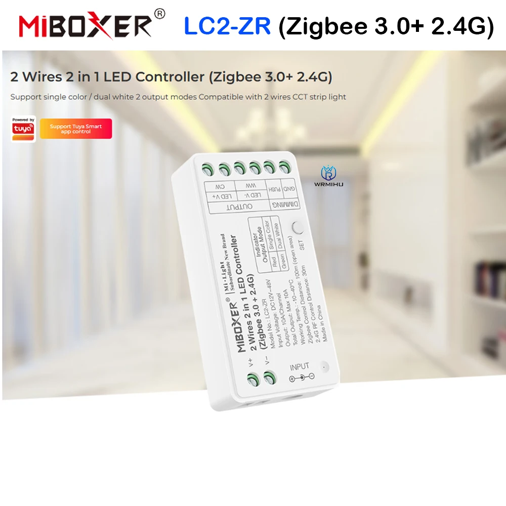 Miboxer LC2-RF/ZR Single color LED Strip Controller 2 Wires 2 in 1 LED Controller (Zigbee 3.0+2.4GHz) Dimmer CCT COB led Strips