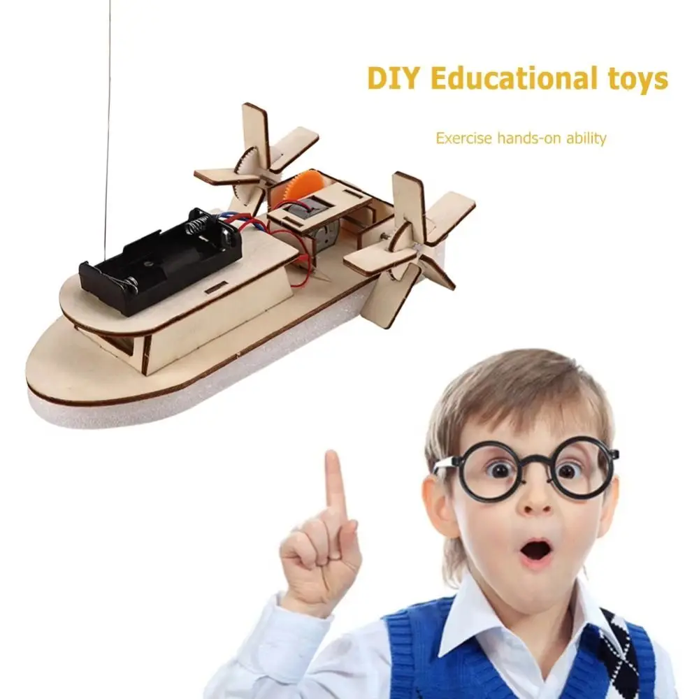 Interesting Wooden DIY Boat Car Model 3D Assemble DIY Wooden Car Toy Wood Color Scientific Experiment Kit