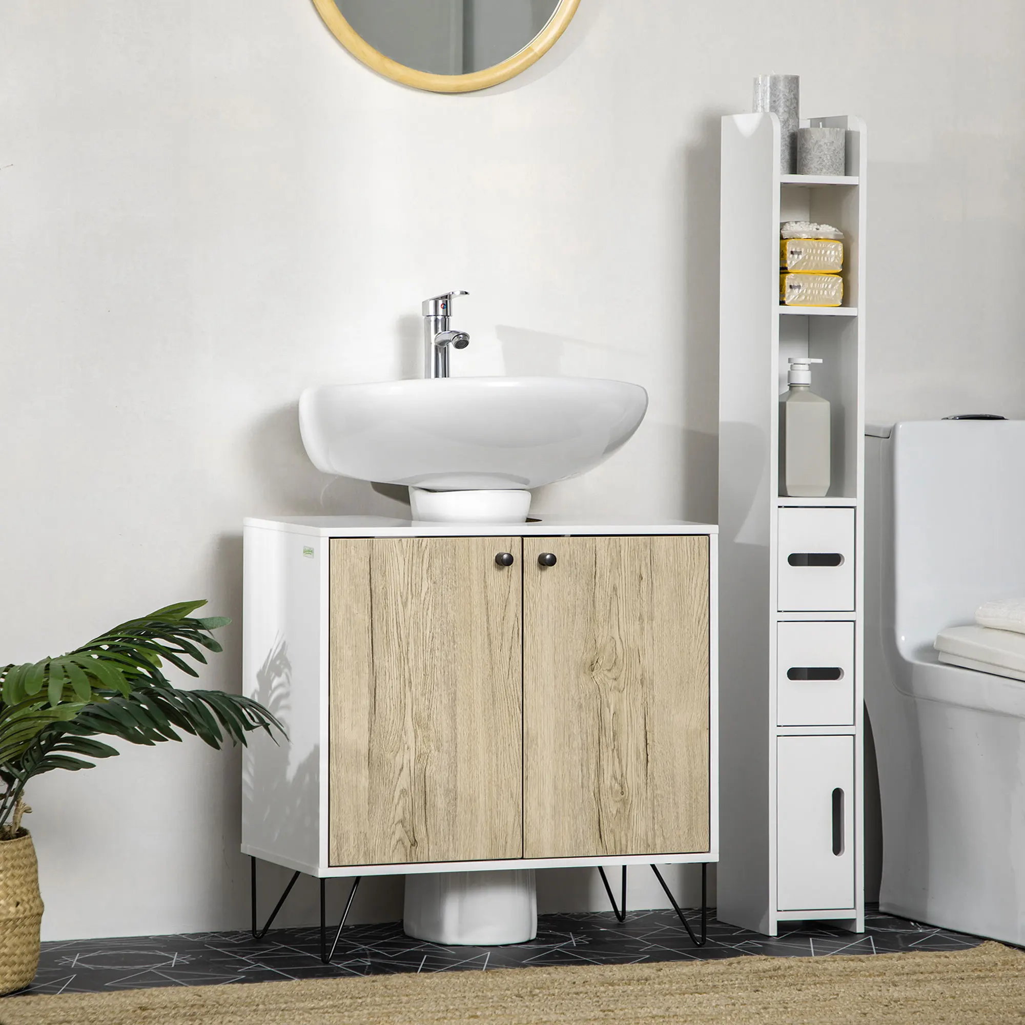 kleankin Mueble para Debajo del Lavabo con 2 Puertas y Patas de Acero 60x30x60cm