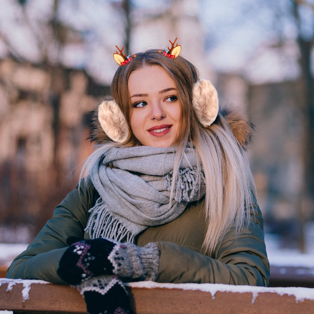 

Cat Ears Deer Antler Head Hoop Winter Headbands for Women Cold Weather Christmas Muffs Kids