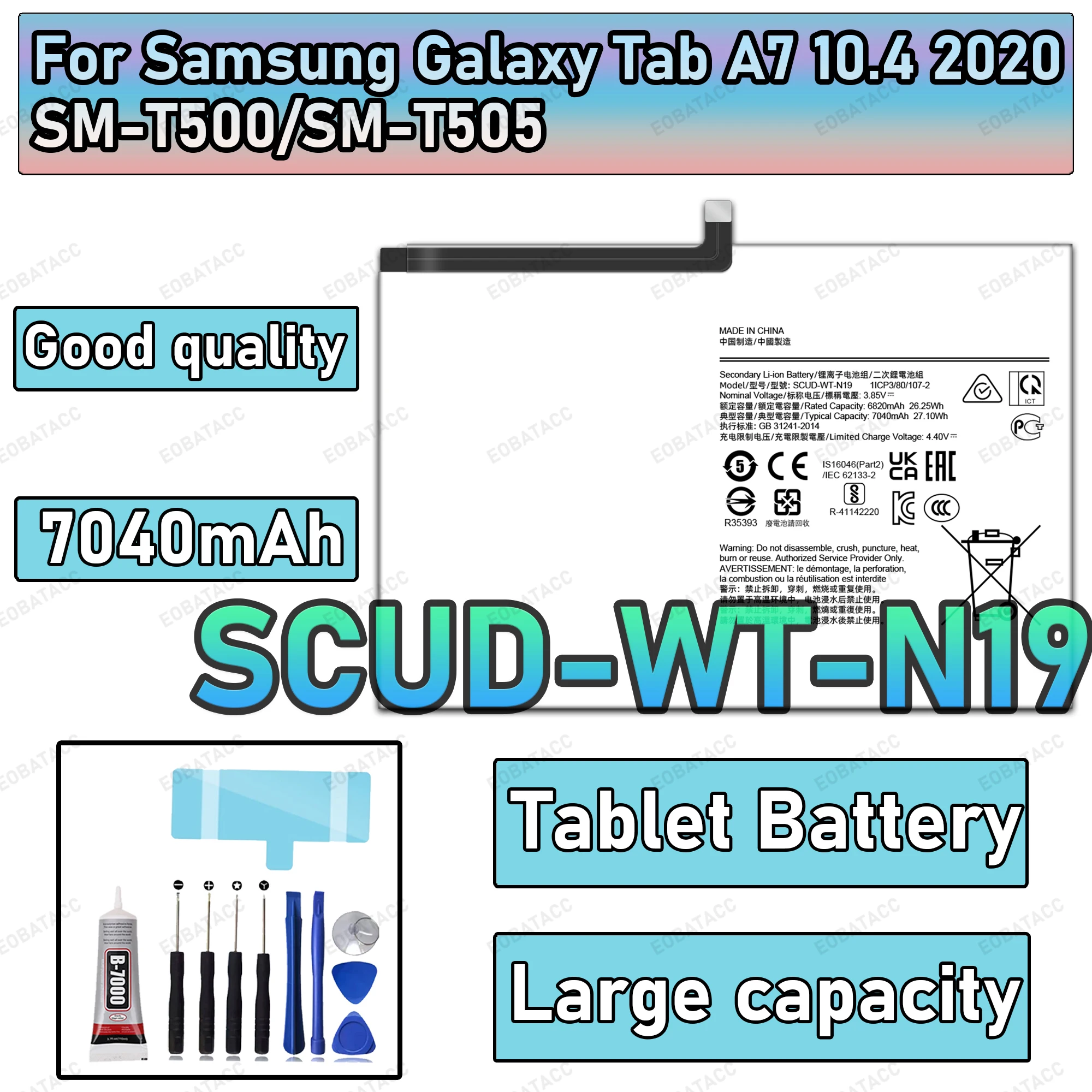 

100% New Zero Cycle SUCD-WT-N19 Battery For Samsung Galaxy Tab A7 10.4 2020/SM-T500/SM-T505 Replacement Bateria +Free Tools