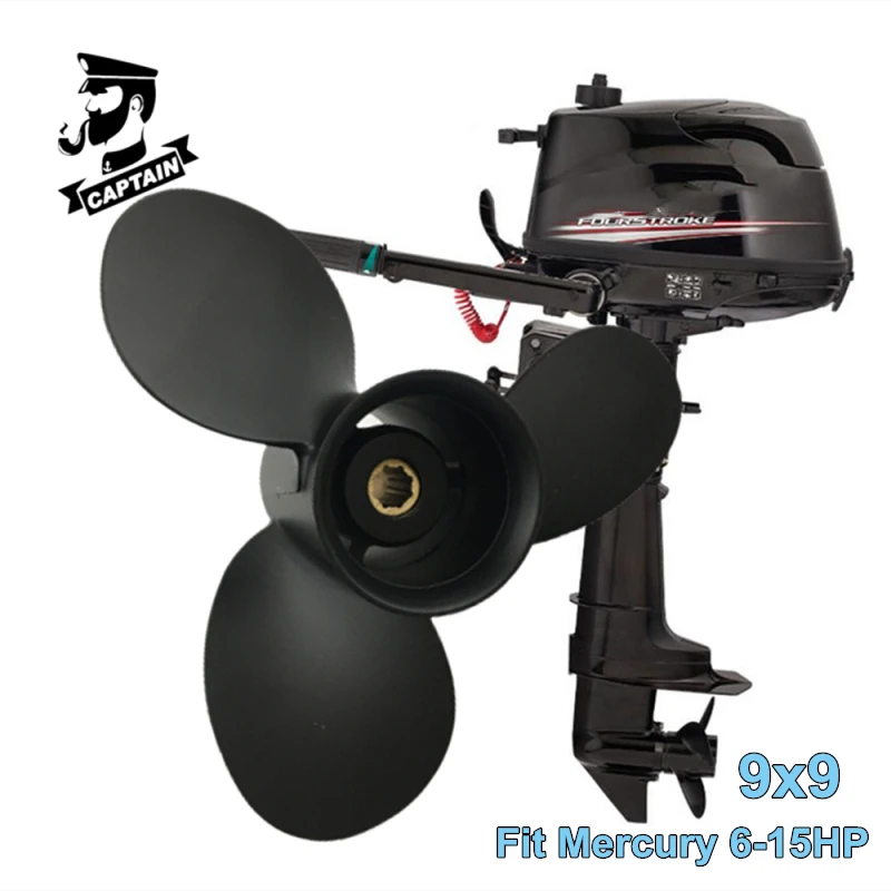 Captain Boat Propeller 9x9 Fit Mercury Mariner Outboard Engine 6HP 8HP 9.9HP 15HP 8 Spline RH Black Max Aluminum Marine Parts