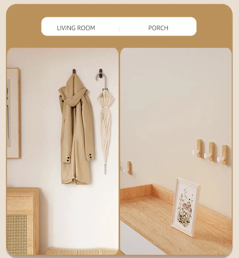 Selbstklebende Wandhaken aus Walnussholz zum Aufhängen von Mänteln, Handtüchern, Kleidung, Decken, Hüten, Rucksäcken, Schlüsseln im Eingangsbereich – Detail 6