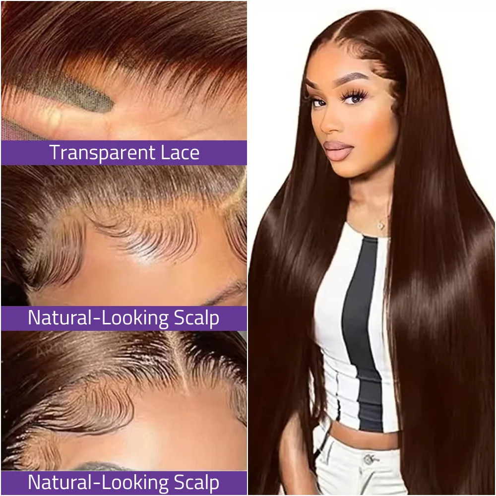 Bone Straight Chocolate Brown Lace Front Human Hair Wig For Women 13x4 and 13x6 HD Transparent Lace Frontal Wig Pre-Plucked Hair