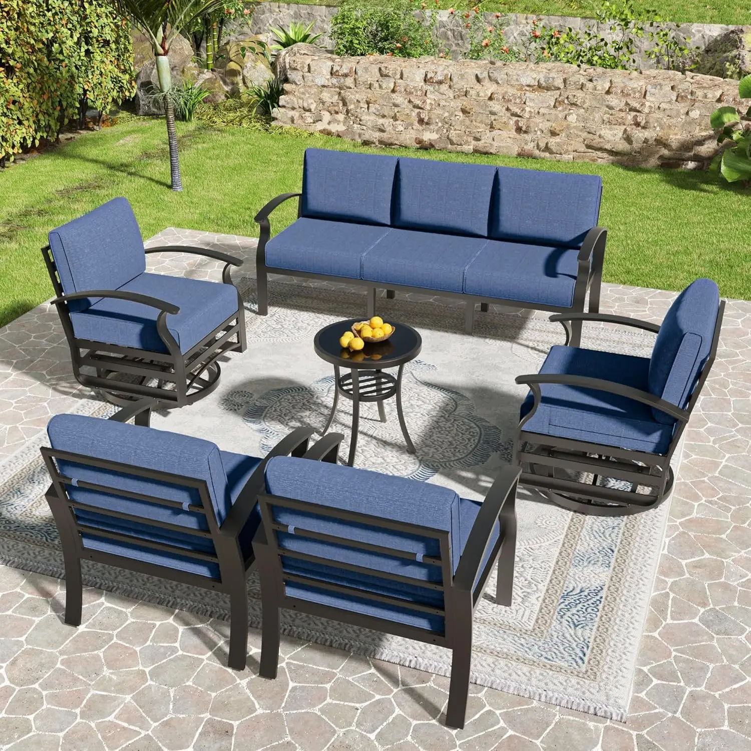 

Aluminum Patio Furniture Set,6 Piece Modern Metal Outdoor Patio Furniture w/5.1'' Thick Cushion and Swivel, Customized