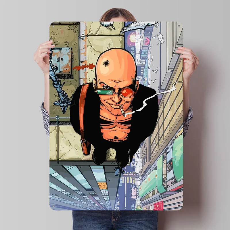 Bald Man Smoking on a Rooftop Poster Customized Vintage Metal Signs Wall Art Retro Tin Plaque for Gaming Room Decoration Garage