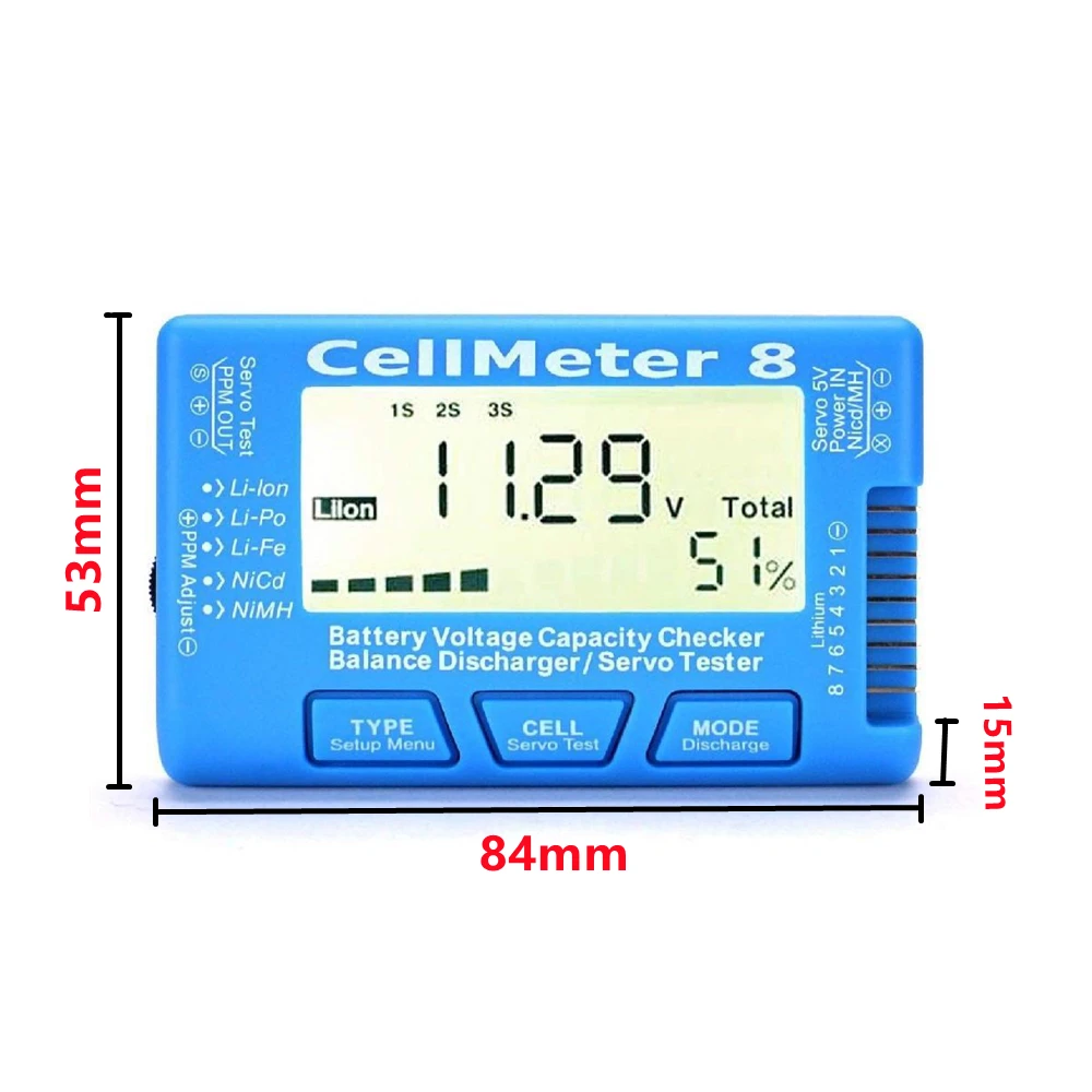 LCD Digital Battery Capacity Checker CellMeter RC CellMeter8 2-8S 4-8S Servo LiPo Li-lon NiMH Battery Tester RC CellMeter7