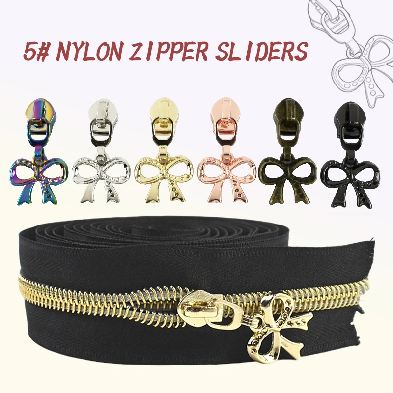 

5-30Pcs 5# Bow Sewing Zipper Slider for Nylon Zippers Clothes Pocket Closures Zips Pull Head Bag Garment Zip DIY Accessories