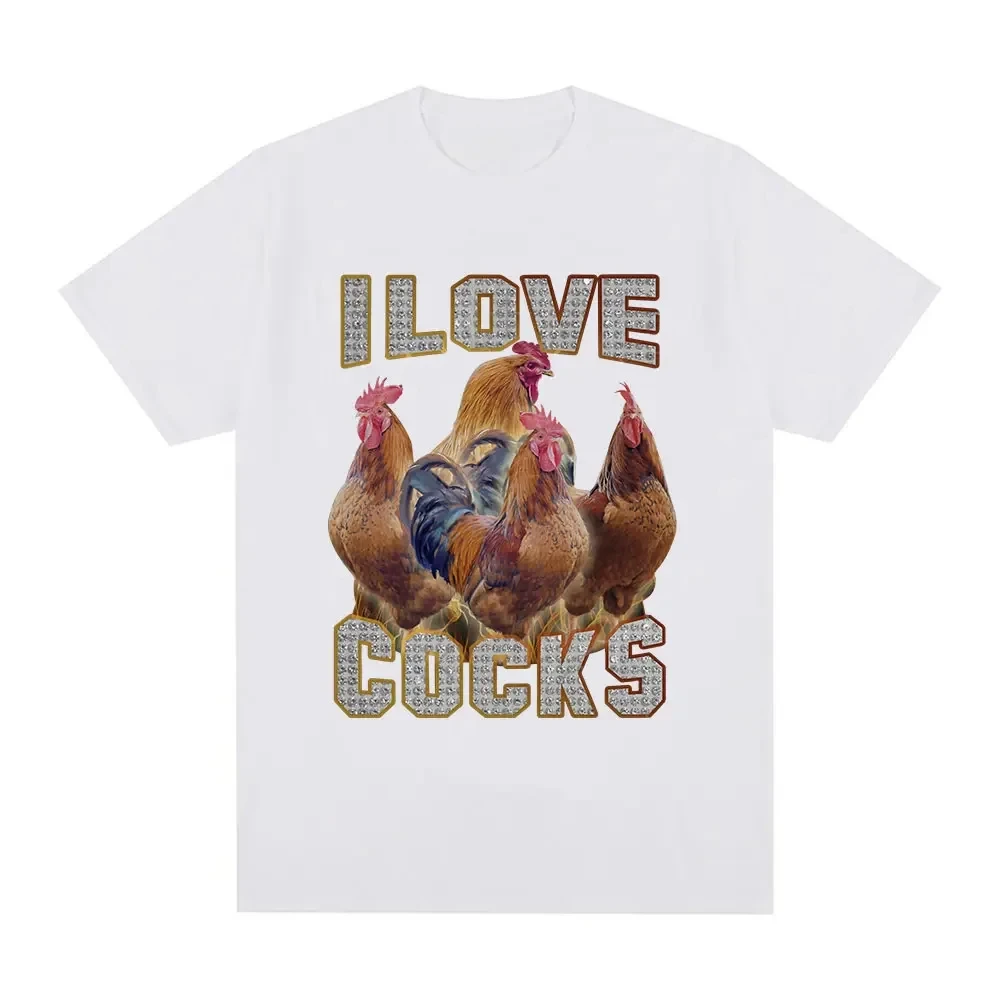 I Love Cocks Funny Roosters Meme T-shirt Chicken Enthusiast Short Sleeve T-shirt Women's Extra Large T-shirt Street Clothing