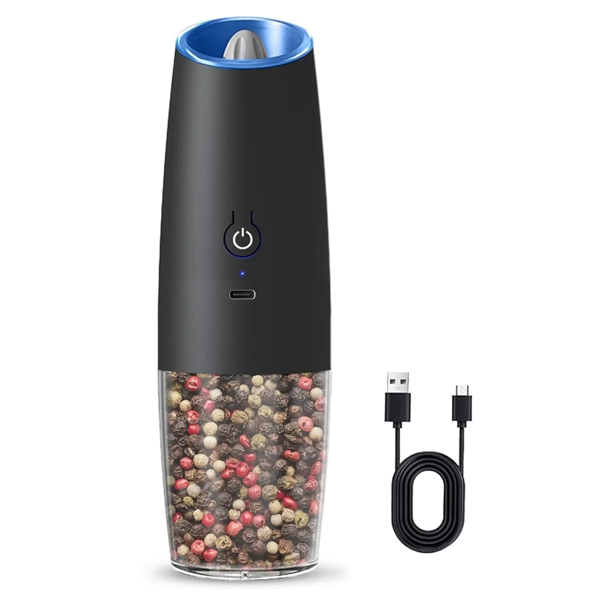 A71P Rechargeable Electric Salt and Pepper Grinder, Adjustable Electric Salt and Pepper Grinder Black